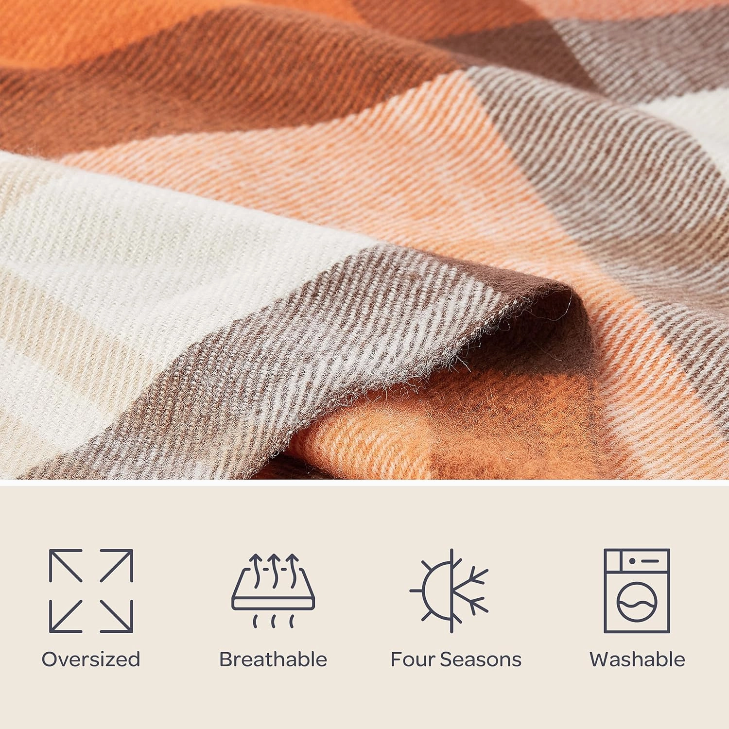 Lavish Home Collection Faux Cashmere Acrylic Oversized Throw Blanket - Luxuriously Fluffy, Soft Cashmere-Like Woven Acrylic, Breathable with Stylish Vintage Design - Spice Plaid