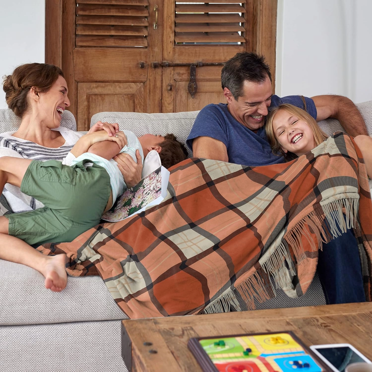 Lavish Home Collection Faux Cashmere Acrylic Oversized Throw Blanket - Luxuriously Fluffy, Soft Cashmere-Like Woven Acrylic, Breathable with Stylish Vintage Design - Spice Plaid