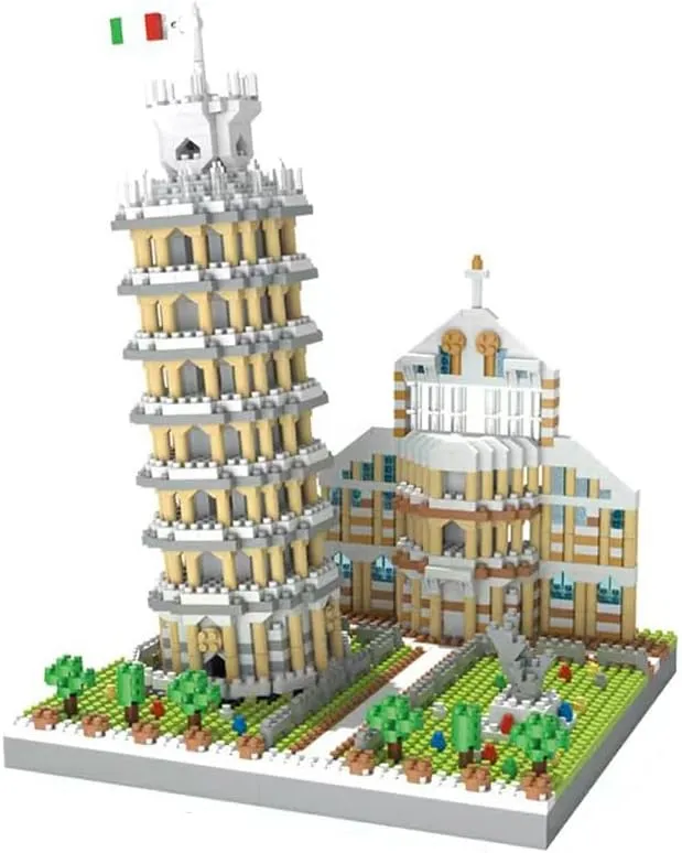 Leaning Tower of Pisa Micro Mini Building Blocks - 8.7"Scale Architecture Model Kit for Adults, Collectible Display Toy with Detailed Manual, STEM Educational Toy for Teens & Adults (1700  Pieces)