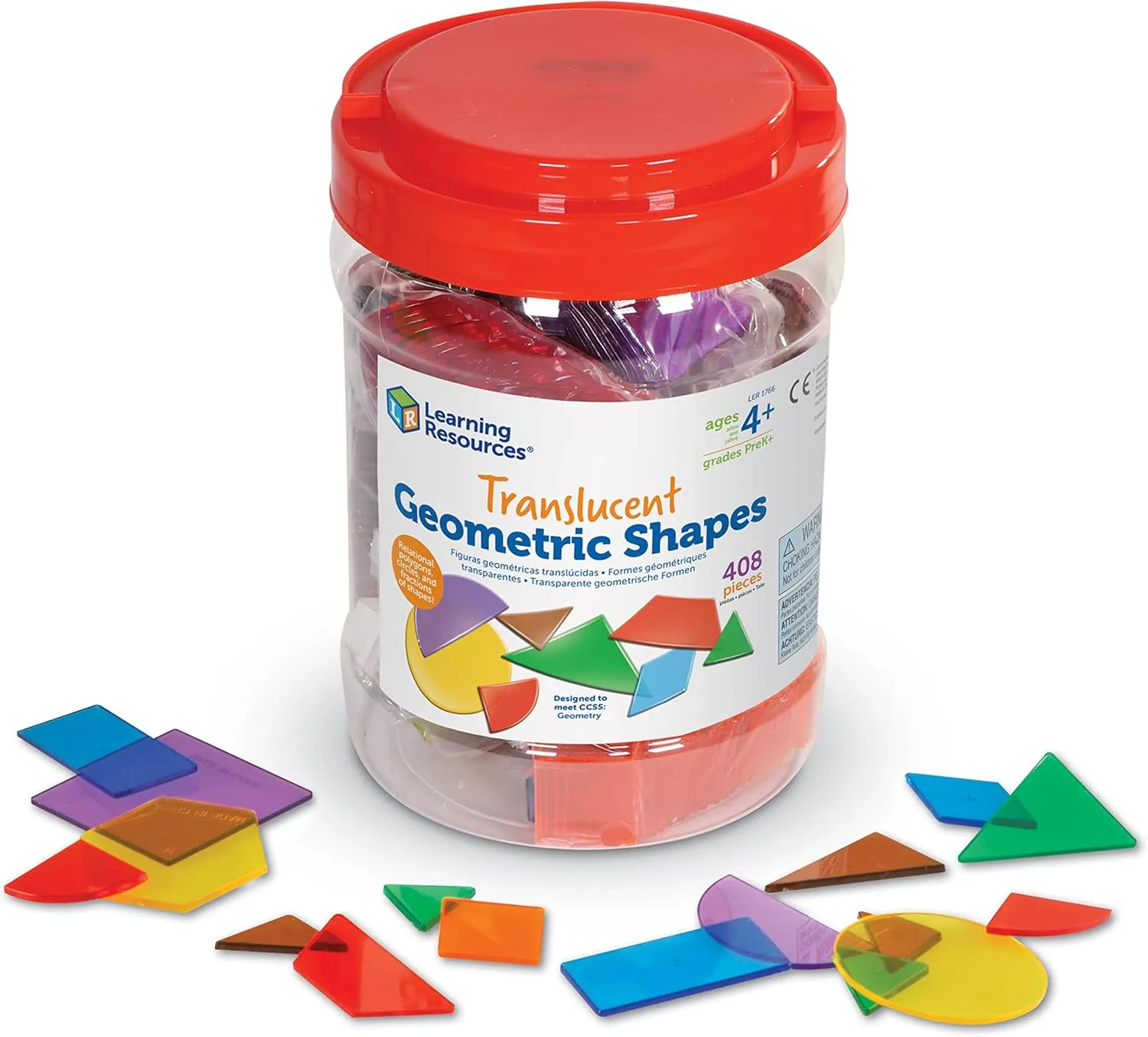 Learning Resources Translucent Geometric Shapes - 408 Pieces, Grades Pre-K  | Ages 4  Preschool Learning Materials, Manipulative Shapes, Early Geometry Skills, Classroom Accessories, Teacher Aids
