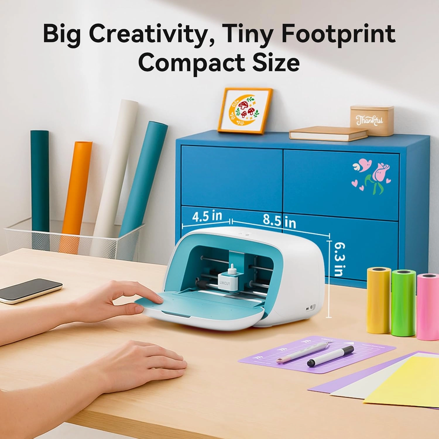 Likcut Vinyl Cutter Machine, Smart Sticker Maker Glee S501 for DIY Joy, Portable Cutting Tool for Crafting Beginner, Compact Design for Home & School Craft Projects, DIY Home Decor, Blue