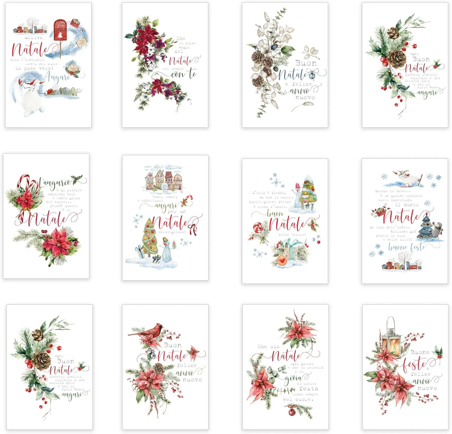 LINA OFFICINE GRAFICHE CREATIVE Christmas Greeting Cards Set of 12 Christmas Cards with Envelope Card Holder 34-999