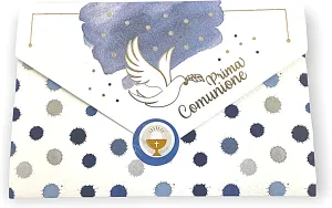LINA OFFICINE GRAFICHE CREATIVE Communion Card Card for Child with Label Close Envelope, 11 x 16 cm (Blue Dove)