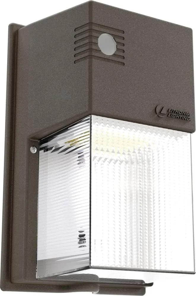 Lithonia Lighting 7" Mini LED Wall Pack Outdoor Light Fixture, 3-Way Selectable CCT 3000K/4000K/5000K, Adjustable Lumens, Dusk to Dawn Photocell, MVOLT, Bronze (TWS LED ALO SWW2 MVOLT PE DDB M2)