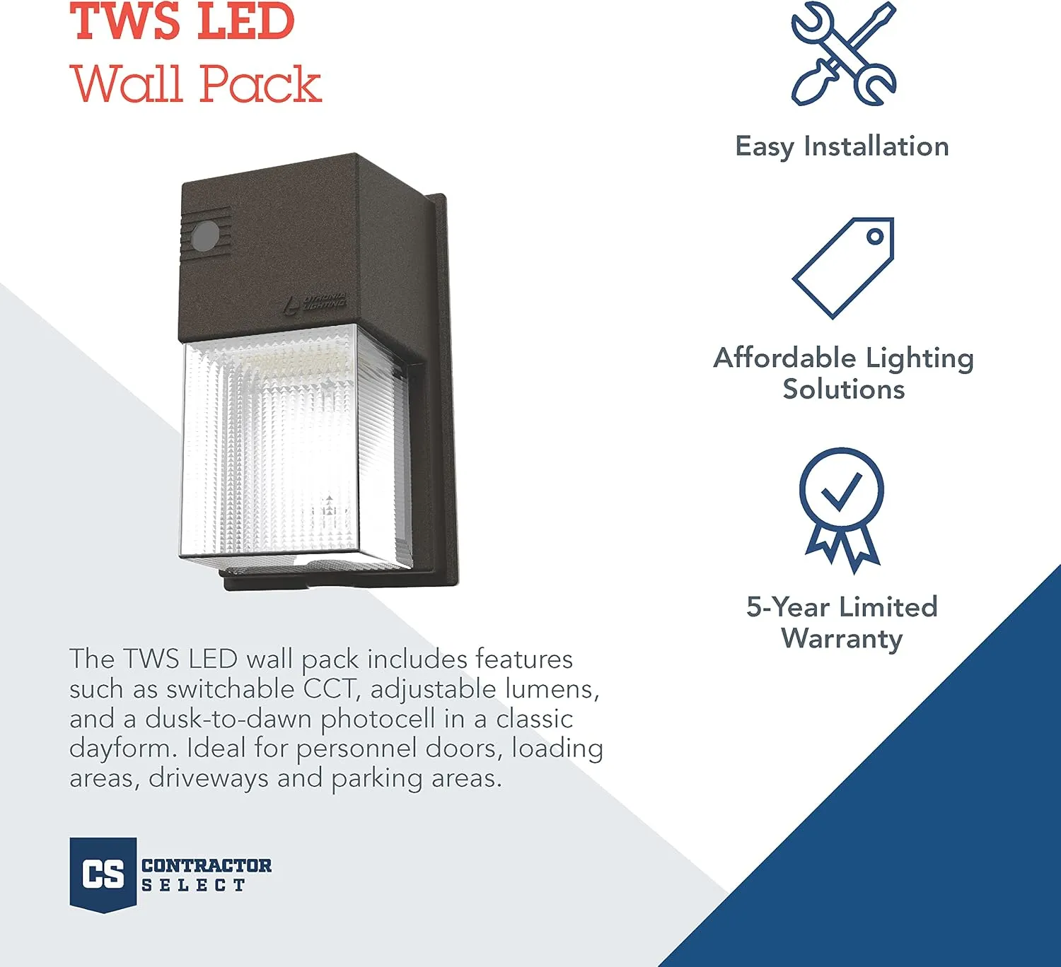 Lithonia Lighting 7" Mini LED Wall Pack Outdoor Light Fixture, 3-Way Selectable CCT 3000K/4000K/5000K, Adjustable Lumens, Dusk to Dawn Photocell, MVOLT, Bronze (TWS LED ALO SWW2 MVOLT PE DDB M2)