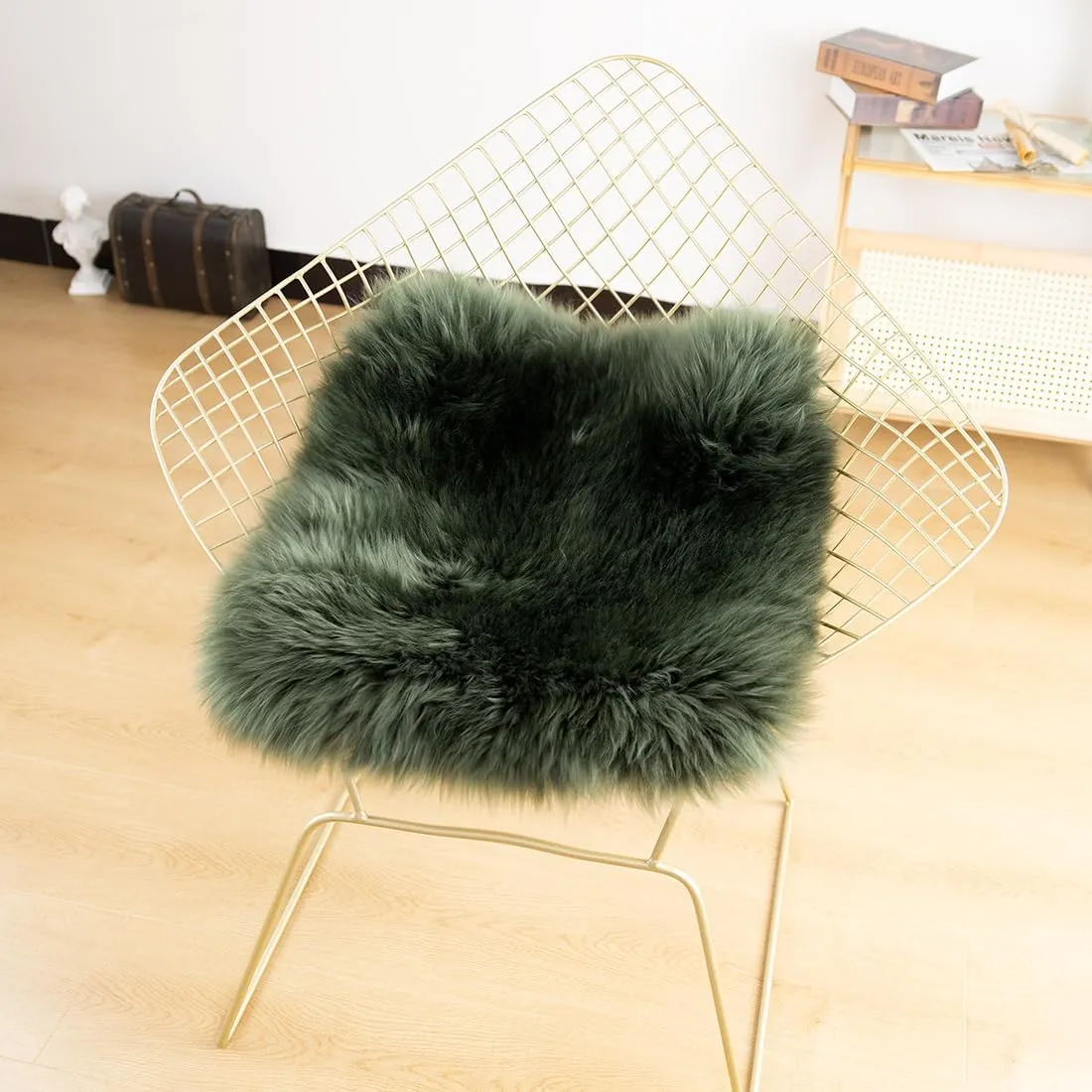 LLB Sheepskin Chair Covers - Office & Dining Room Chair Pads - 18x18 Inch, Dark Green