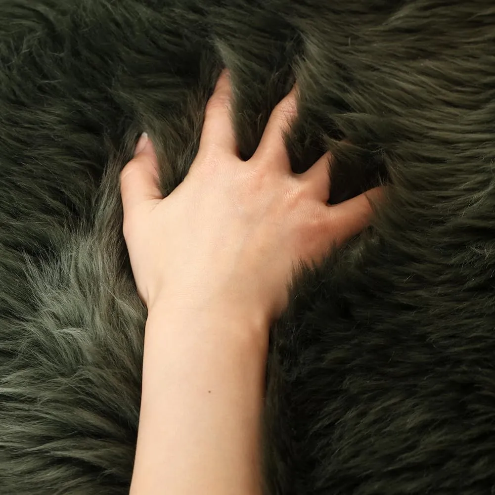 LLB Sheepskin Chair Covers - Office & Dining Room Chair Pads - 18x18 Inch, Dark Green