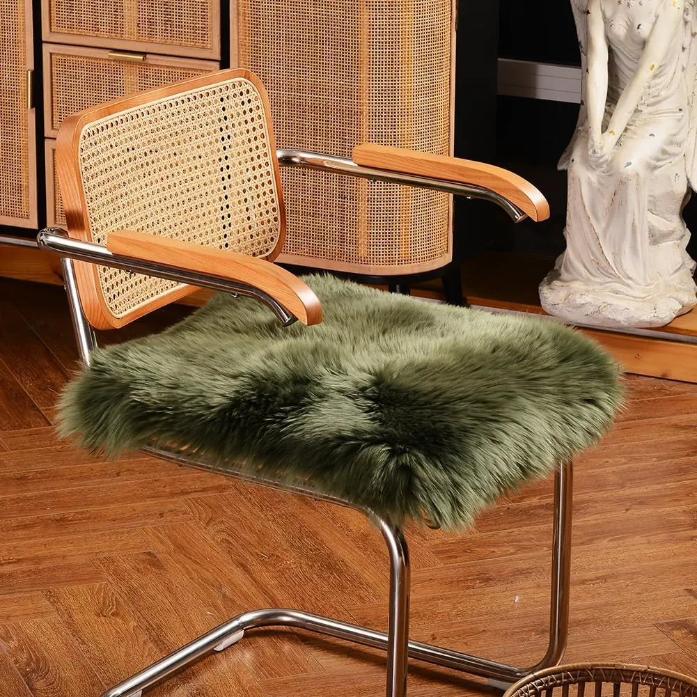 LLB Sheepskin Chair Covers - Office & Dining Room Chair Pads - 18x18 Inch, Dark Green
