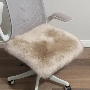 LLB Sheepskin Chair Covers - Office, Dining Room & Desk Chair Seat Cushion - Cream Brown, 18x18 Inch (Pack of 1)