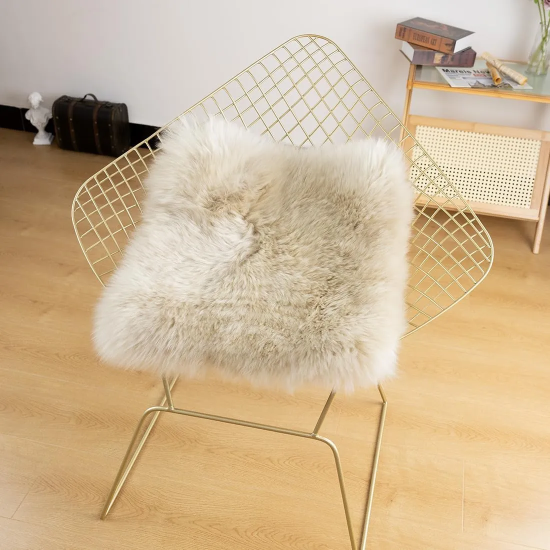 LLB Sheepskin Chair Covers - Office, Dining Room & Desk Chair Seat Cushion - Cream Brown, 18x18 Inch (Pack of 1)
