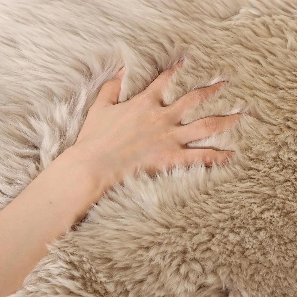 LLB Sheepskin Chair Covers - Office, Dining Room & Desk Chair Seat Cushion - Cream Brown, 18x18 Inch (Pack of 1)