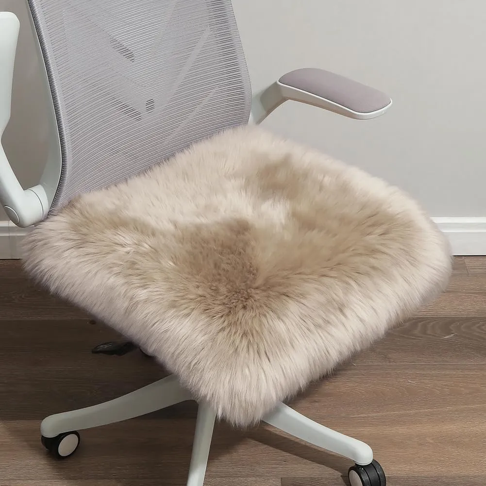 LLB Sheepskin Chair Covers - Office, Dining Room & Desk Chair Seat Cushion - Cream Brown, 18x18 Inch (Pack of 1)