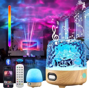 Luminorthe Cube Lamp, 9 Colors Northern Lights Projector, Ocean Wave Projector with Remote Control, Night Light with Bluetooth Speaker for Bedroom