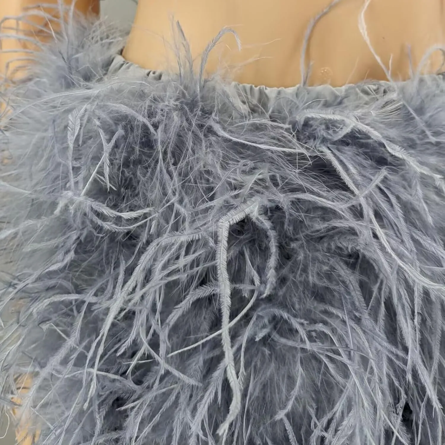 LVCOMEFF Women Ostrich Feather Mini Skirt Hot Elastic Waist Furry Booty Party Club Luxury