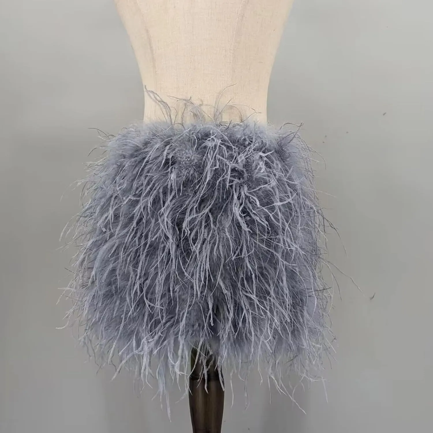 LVCOMEFF Women Ostrich Feather Mini Skirt Hot Elastic Waist Furry Booty Party Club Luxury