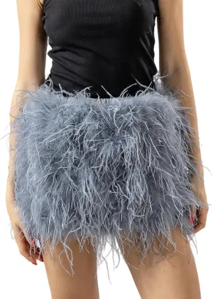LVCOMEFF Women Ostrich Feather Mini Skirt Hot Elastic Waist Furry Booty Party Club Luxury