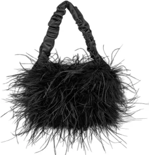 LVCOMEFF Women Ostrich Feather Purse Handbag Holiday Y2K Hobos Shoulder Bag with Pleated Strap for Party Prom