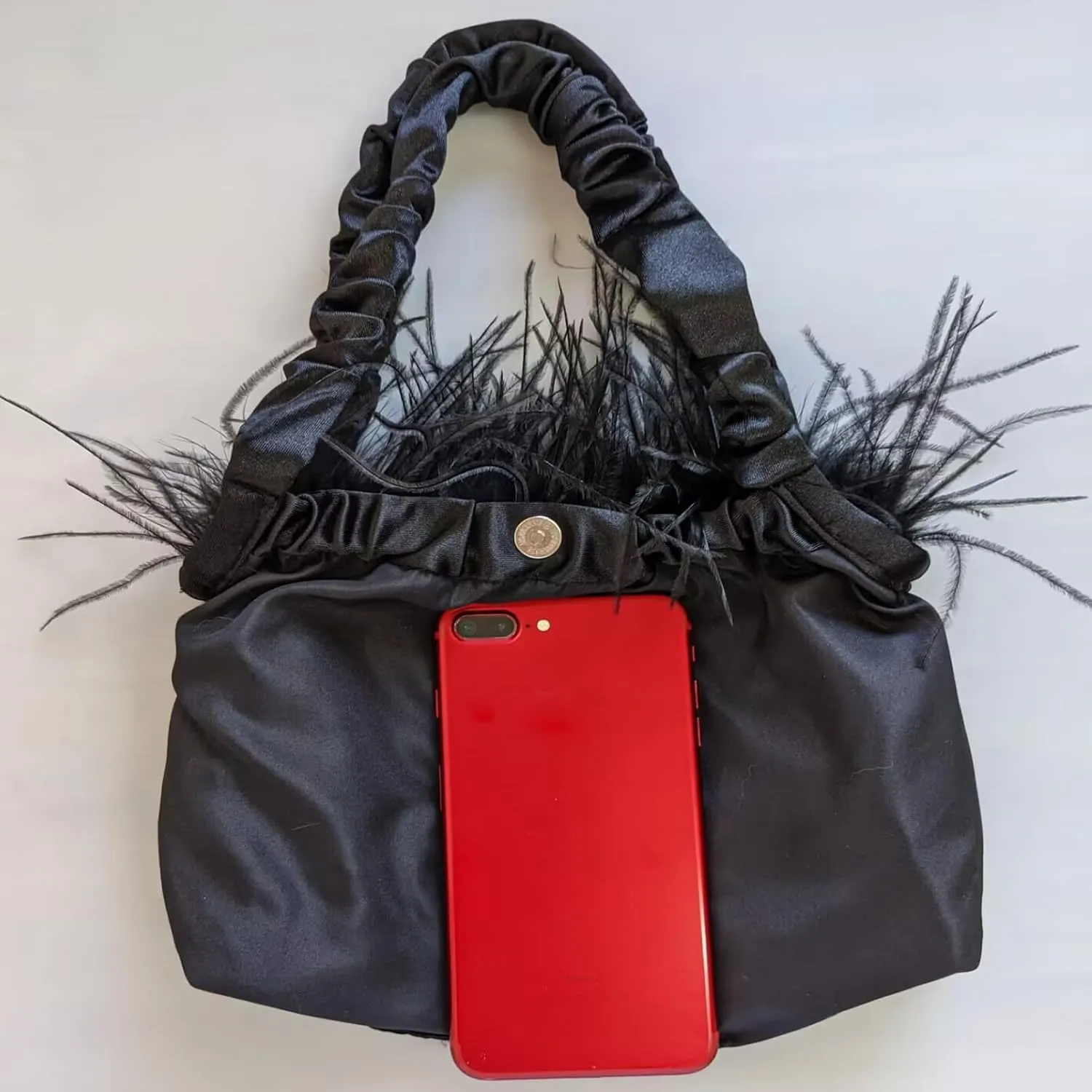 LVCOMEFF Women Ostrich Feather Purse Handbag Holiday Y2K Hobos Shoulder Bag with Pleated Strap for Party Prom