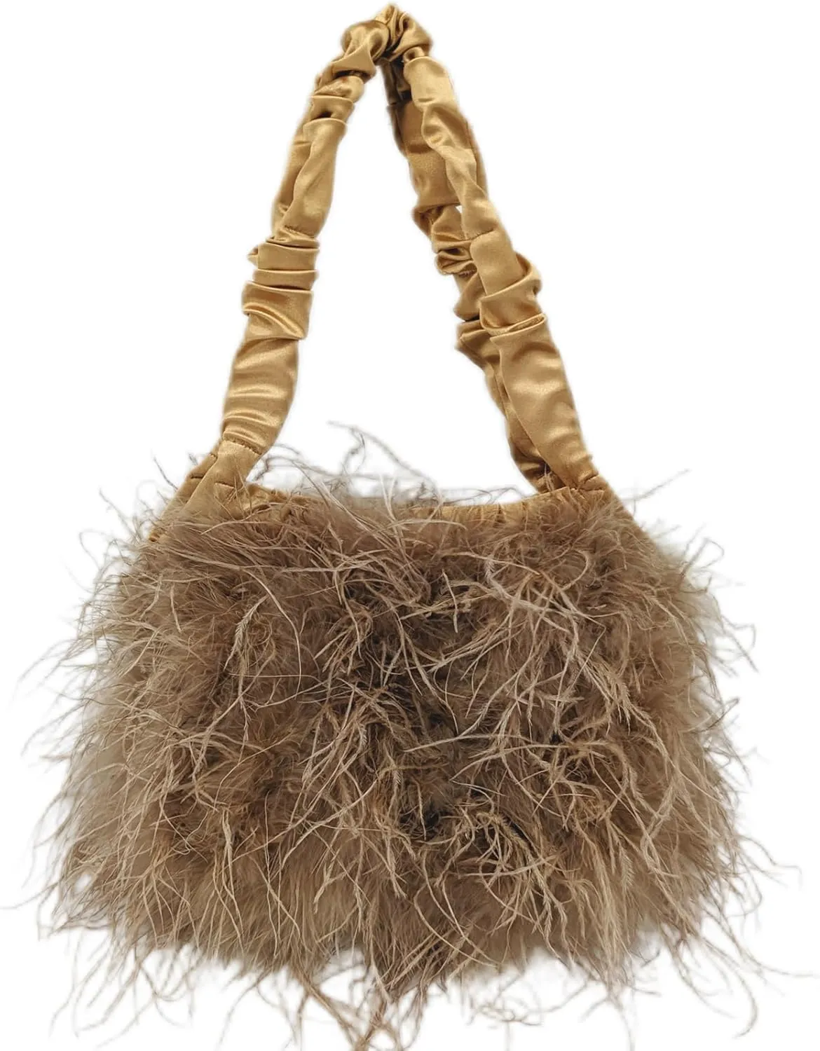 LVCOMEFF Women Ostrich Feather Purse Handbag Holiday Y2K Hobos Shoulder Bag with Pleated Strap for Party Prom