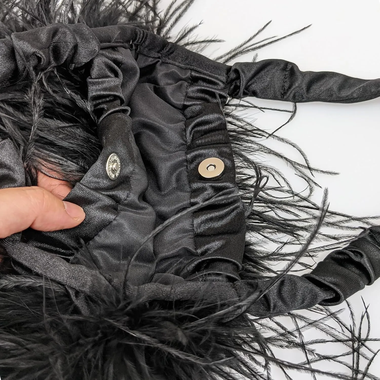 LVCOMEFF Women Ostrich Feather Purse Handbag Holiday Y2K Hobos Shoulder Bag with Pleated Strap for Party Prom