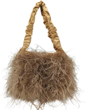 LVCOMEFF Women Ostrich Feather Purse Handbag Holiday Y2K Hobos Shoulder Bag with Pleated Strap for Party Prom