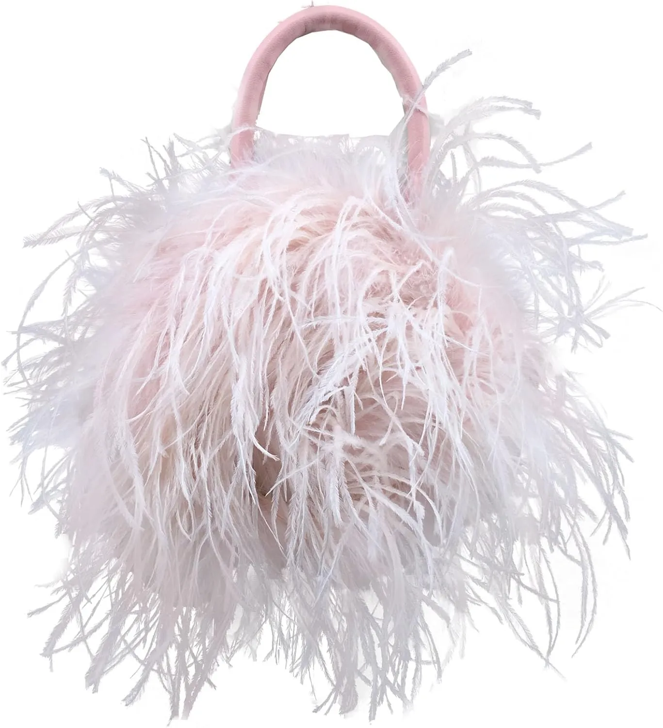 LVCOMEFF Women Ostrich Pink Feather Purse Mini Handbag for Party Furry Casual Daily 2023 Bubblegum Color
