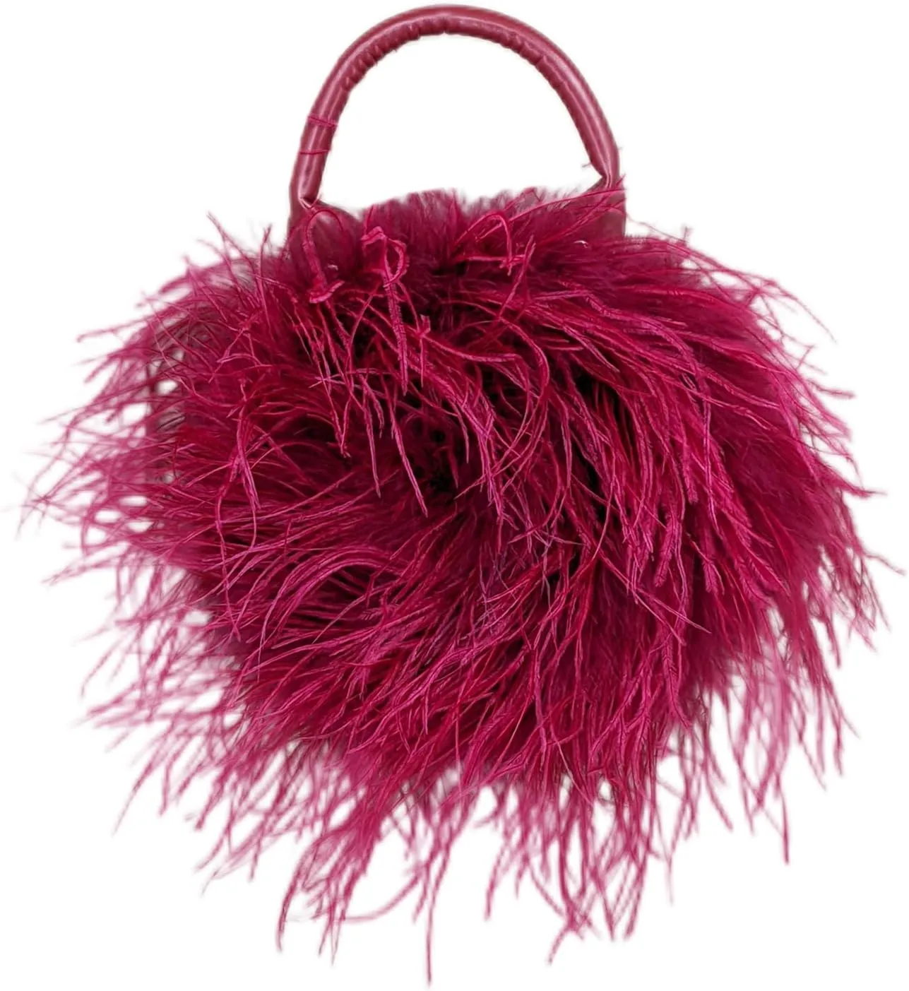 LVCOMEFF Women Red Ostrich Feather Purse Mini Handbag for Party Furry Casual Daily Bubblegum Color