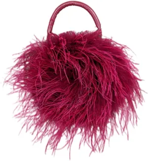 LVCOMEFF Women Red Ostrich Feather Purse Mini Handbag for Party Furry Casual Daily Bubblegum Color