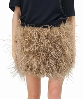 LVCOMEFF Women Ostrich Feather Mini Skirt Hot Elastic Waist Furry Booty Party Club Luxury