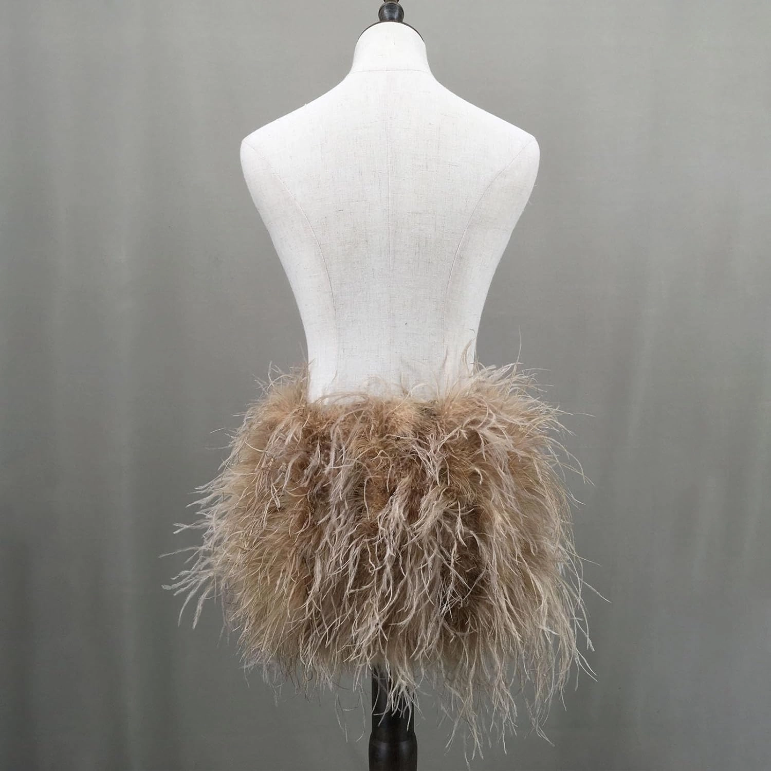 LVCOMEFF Women Ostrich Feather Mini Skirt Hot Elastic Waist Furry Booty Party Club Luxury