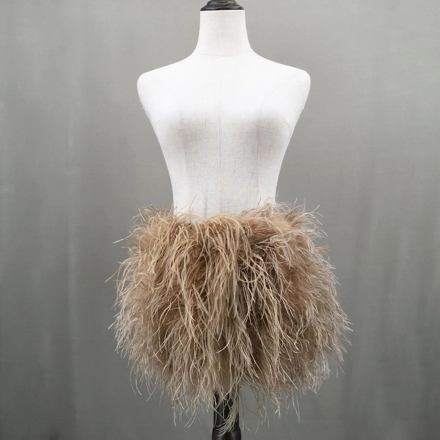 LVCOMEFF Women Ostrich Feather Mini Skirt Hot Elastic Waist Furry Booty Party Club Luxury