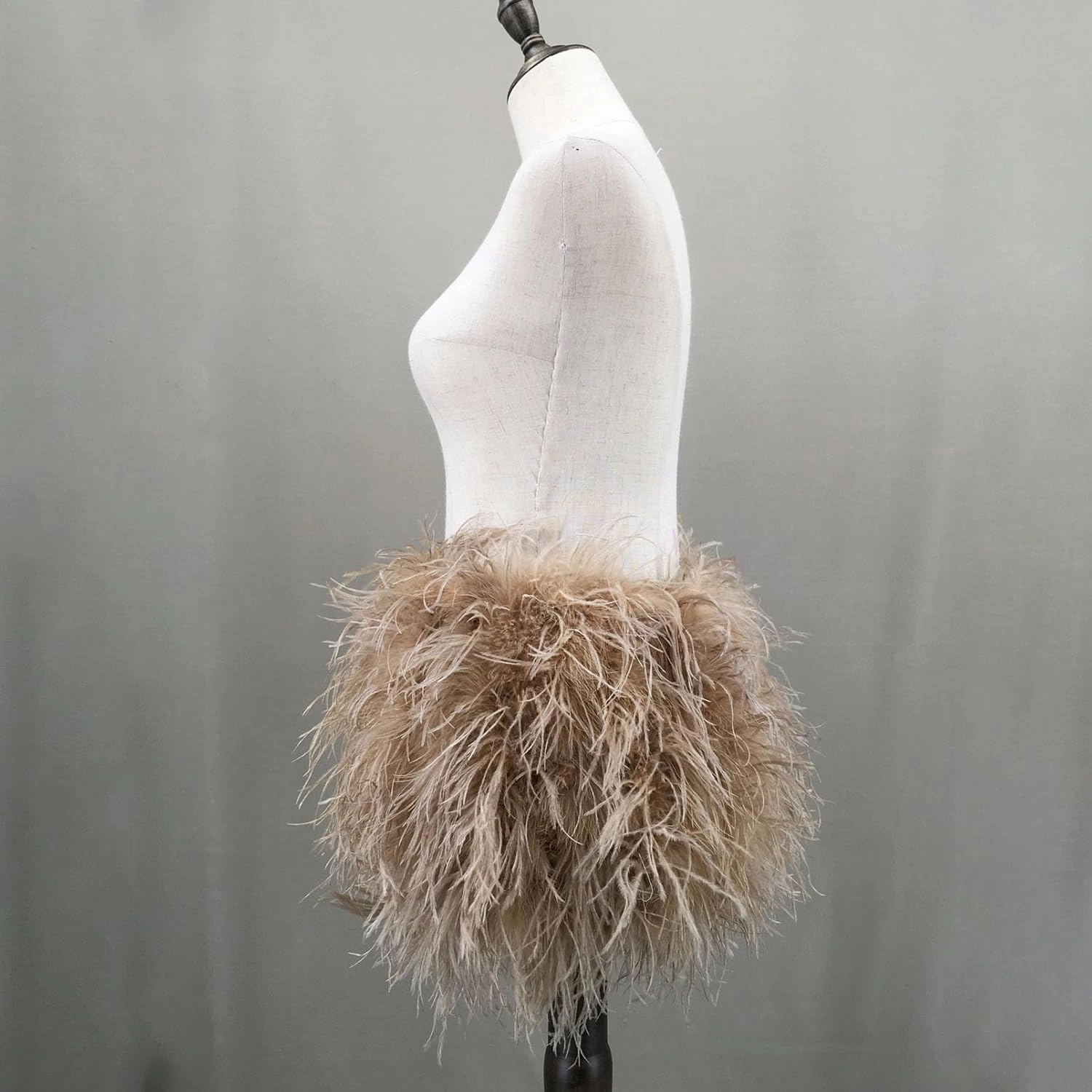LVCOMEFF Women Ostrich Feather Mini Skirt Hot Elastic Waist Furry Booty Party Club Luxury