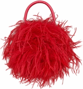 LVCOMEFF Women Ostrich Red Feather Purse Mini Handbag for Party Furry Casual Daily Bubblegum Color