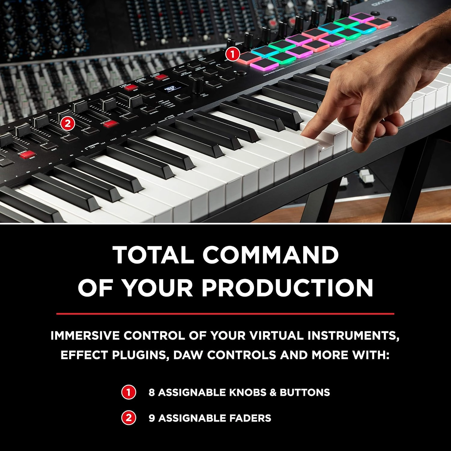 M-AUDIO Oxygen Pro 61 - 61 Key USB MIDI Keyboard Controller With Beat Pads, MIDI-assignable Knobs, Buttons and Faders, and Native Instruments Sound Package (NKS Integration)