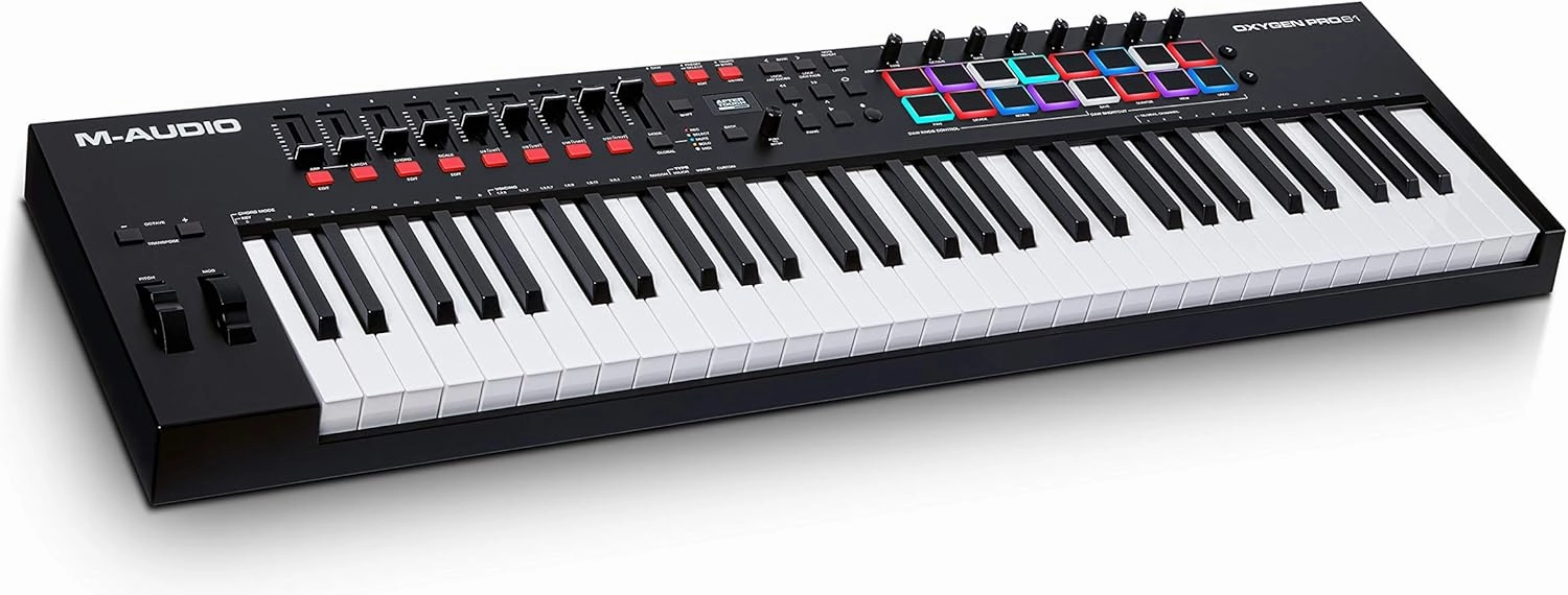 M-AUDIO Oxygen Pro 61 - 61 Key USB MIDI Keyboard Controller With Beat Pads, MIDI-assignable Knobs, Buttons and Faders, and Native Instruments Sound Package (NKS Integration)