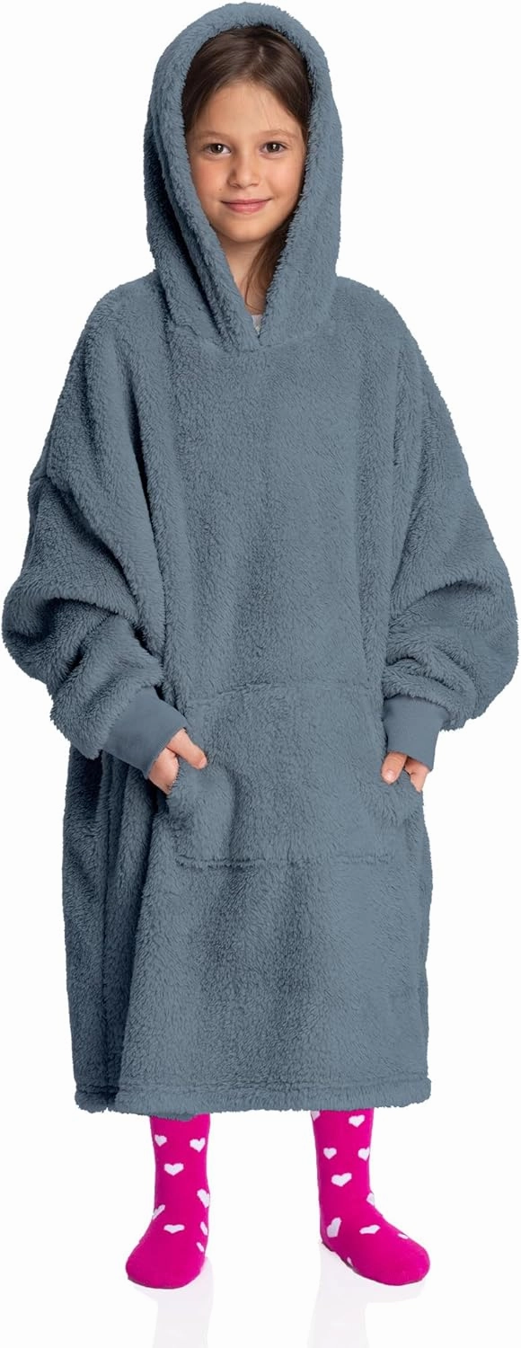 Mad Dog Kids Blanket Hoodie - Wearable Blankets with Cozy Sleeves, Soft Fleece & Sherpa Designs, for Boys & Girls, Ages 4-13