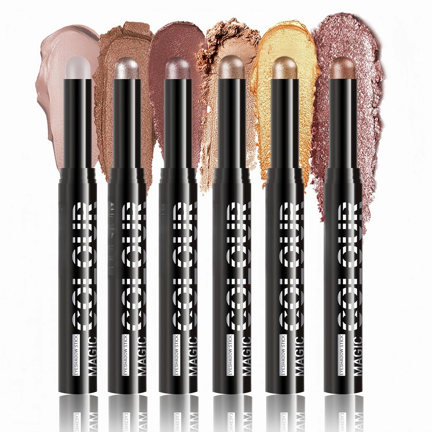 MAEPEOR Eyeshadow Stick Set 6 PCS Highly Pigmented Cream Eyeshadow Pen Waterproof and Long Lasting Shadow Pencil (Set 01)