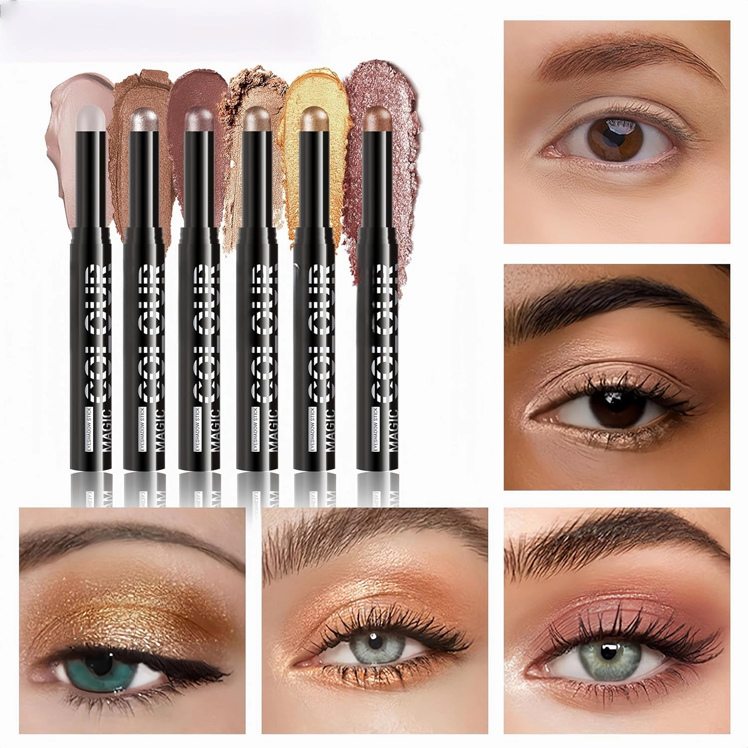 MAEPEOR Eyeshadow Stick Set 6 PCS Highly Pigmented Cream Eyeshadow Pen Waterproof and Long Lasting Shadow Pencil (Set 01)