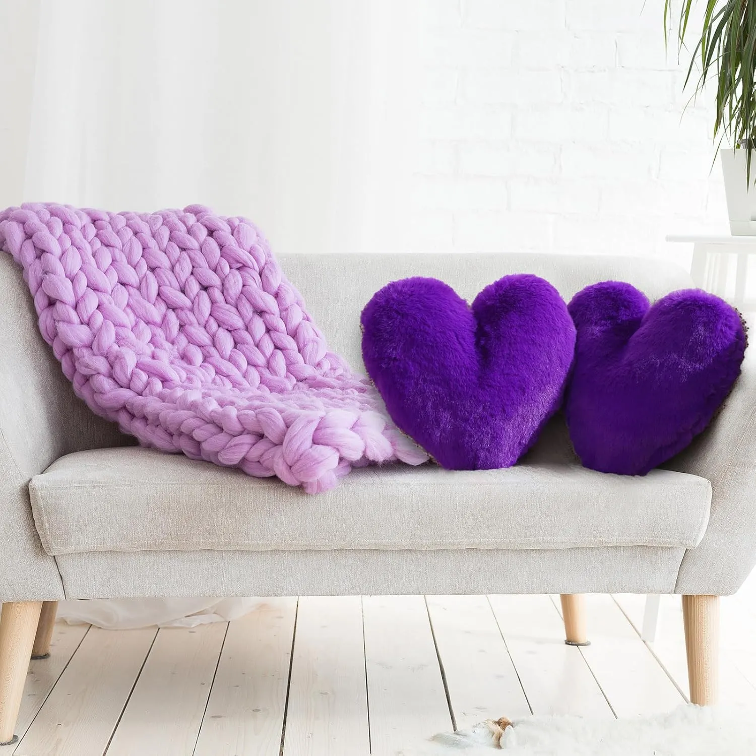 Marsui 2 Pcs Fluffy Heart Shaped Pillow Plush Cute Heart Shaped Throw Cushion Stuffed Decorative Gift Throw Pillow for Couch Bed Sofa Decoration Women(Royal Purple,11.81 x 11.02 Inch)