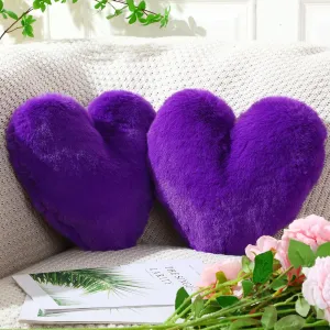 Marsui 2 Pcs Fluffy Heart Shaped Pillow Plush Cute Heart Shaped Throw Cushion Stuffed Decorative Gift Throw Pillow for Couch Bed Sofa Decoration Women(Royal Purple,11.81 x 11.02 Inch)