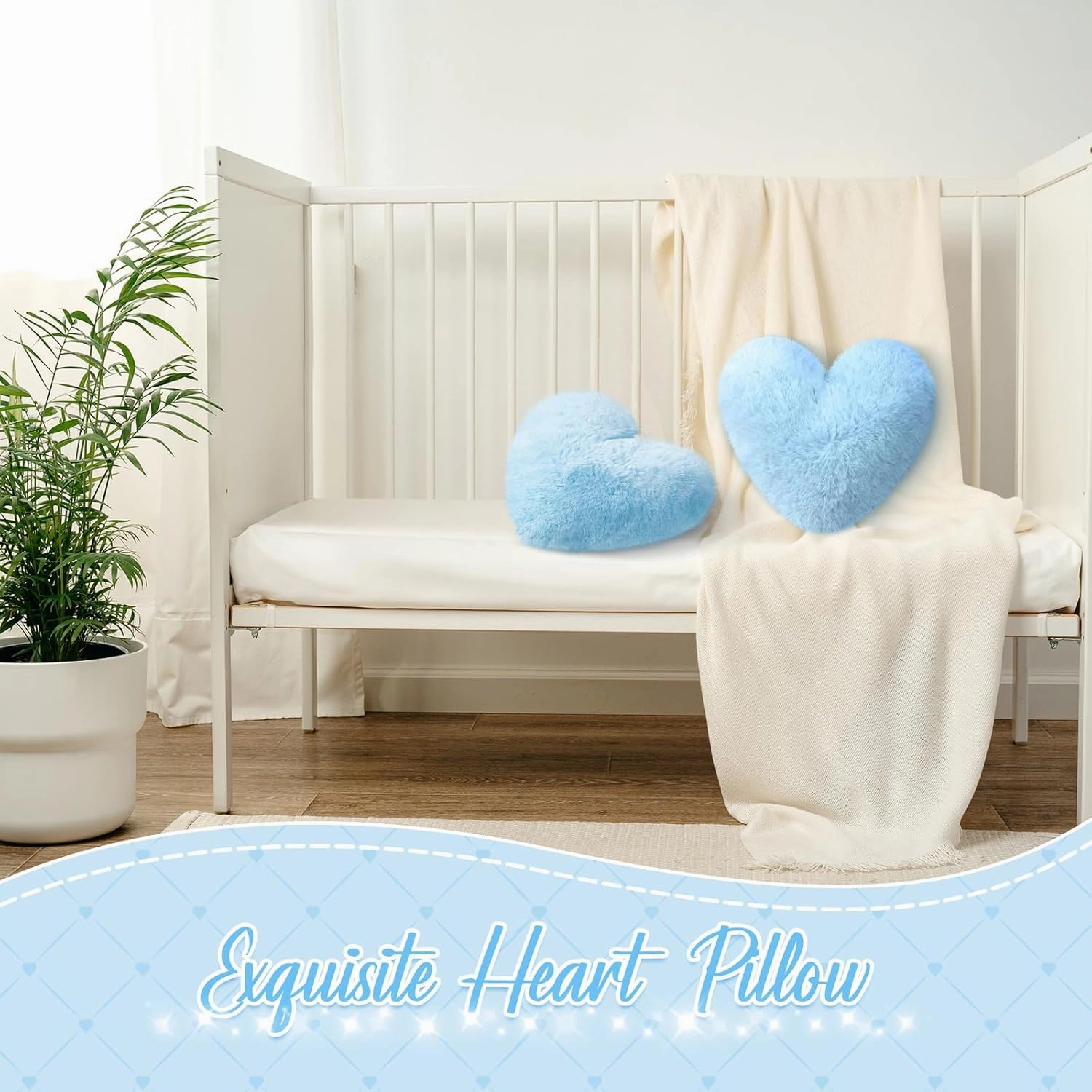 Marsui 2 Pcs Fluffy Heart Shaped Pillow Plush Cute Heart Shaped Throw Cushion Stuffed Decorative Gift Throw Pillow for Couch Bed Sofa Decoration Women(Baby Blue,11.81 x 11.02 Inch)