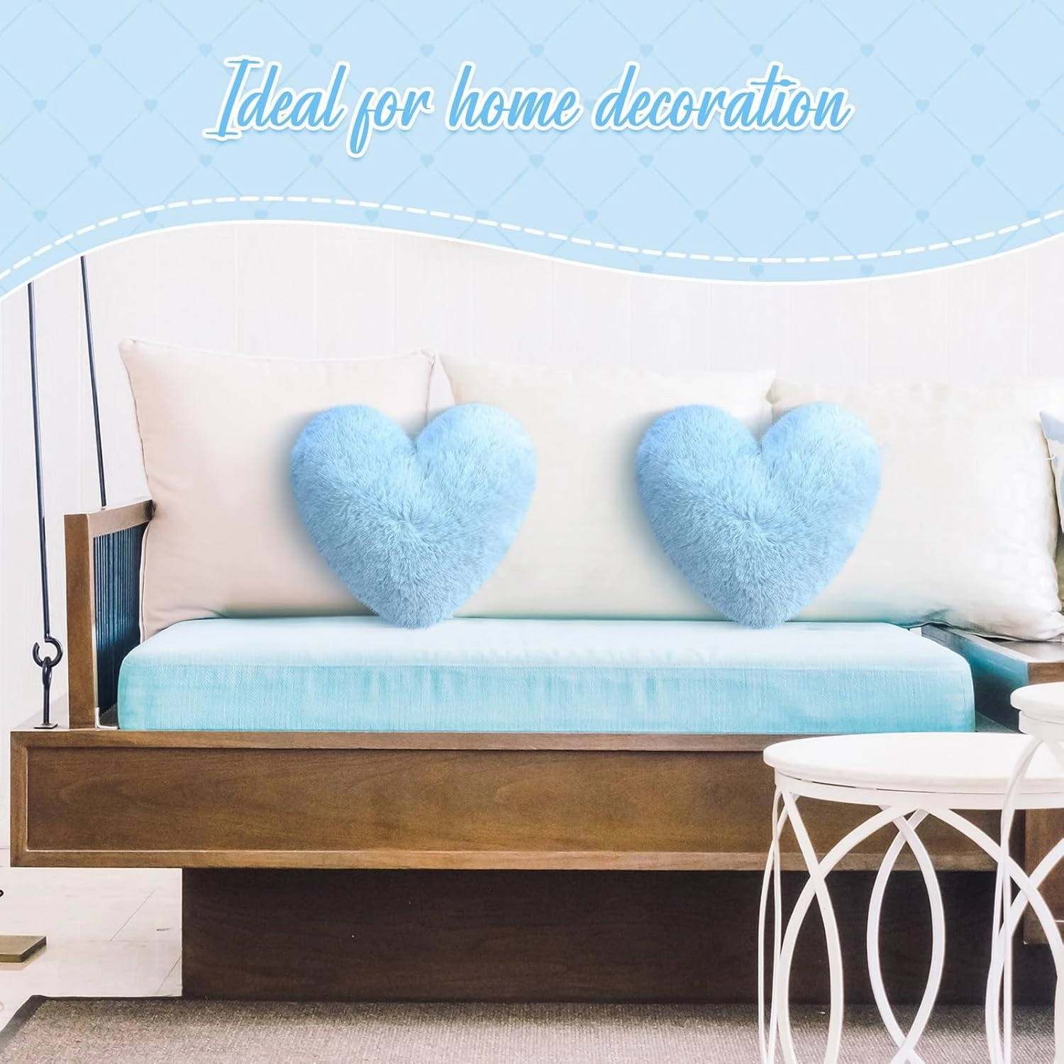 Marsui 2 Pcs Fluffy Heart Shaped Pillow Plush Cute Heart Shaped Throw Cushion Stuffed Decorative Gift Throw Pillow for Couch Bed Sofa Decoration Women(Baby Blue,11.81 x 11.02 Inch)