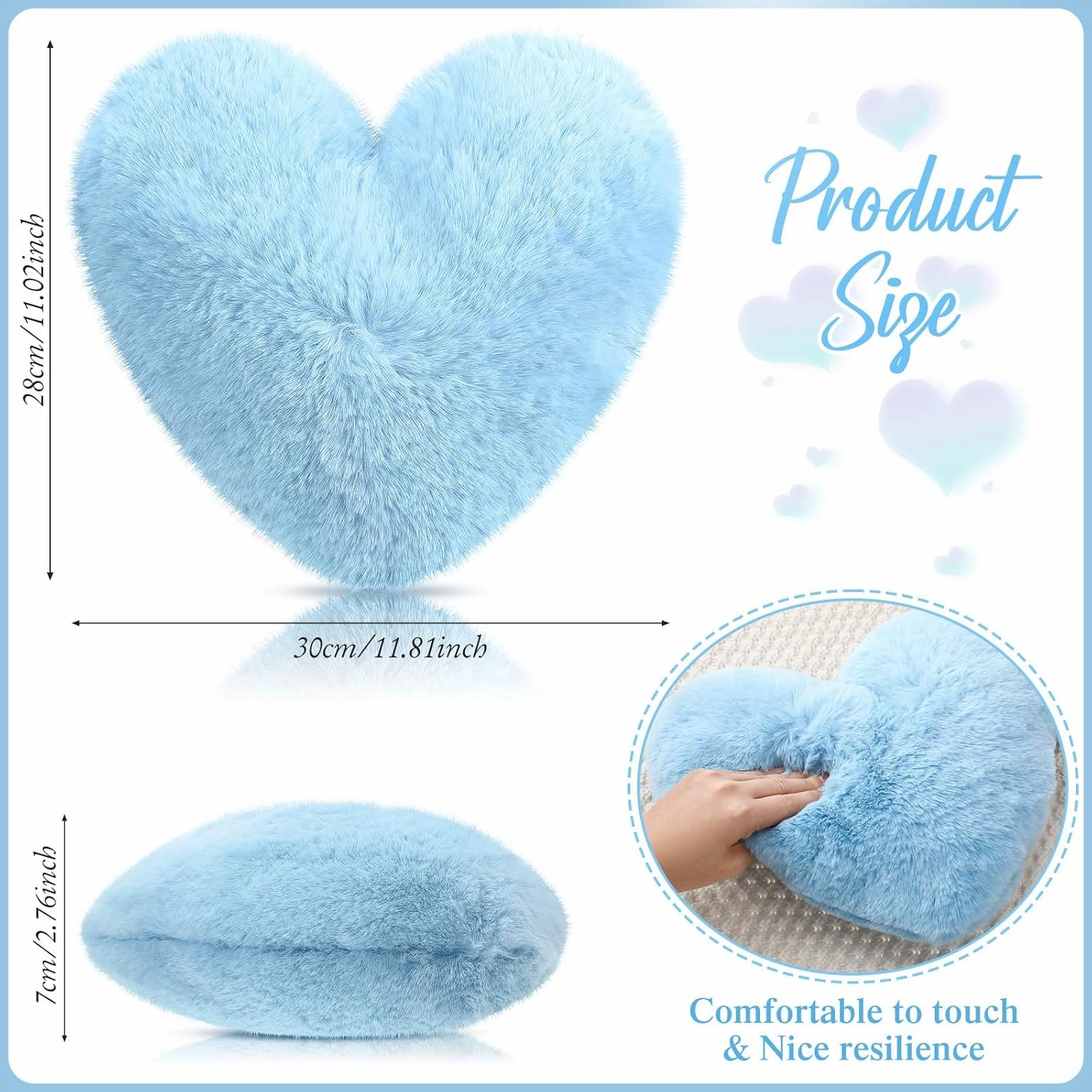 Marsui 2 Pcs Fluffy Heart Shaped Pillow Plush Cute Heart Shaped Throw Cushion Stuffed Decorative Gift Throw Pillow for Couch Bed Sofa Decoration Women(Baby Blue,11.81 x 11.02 Inch)