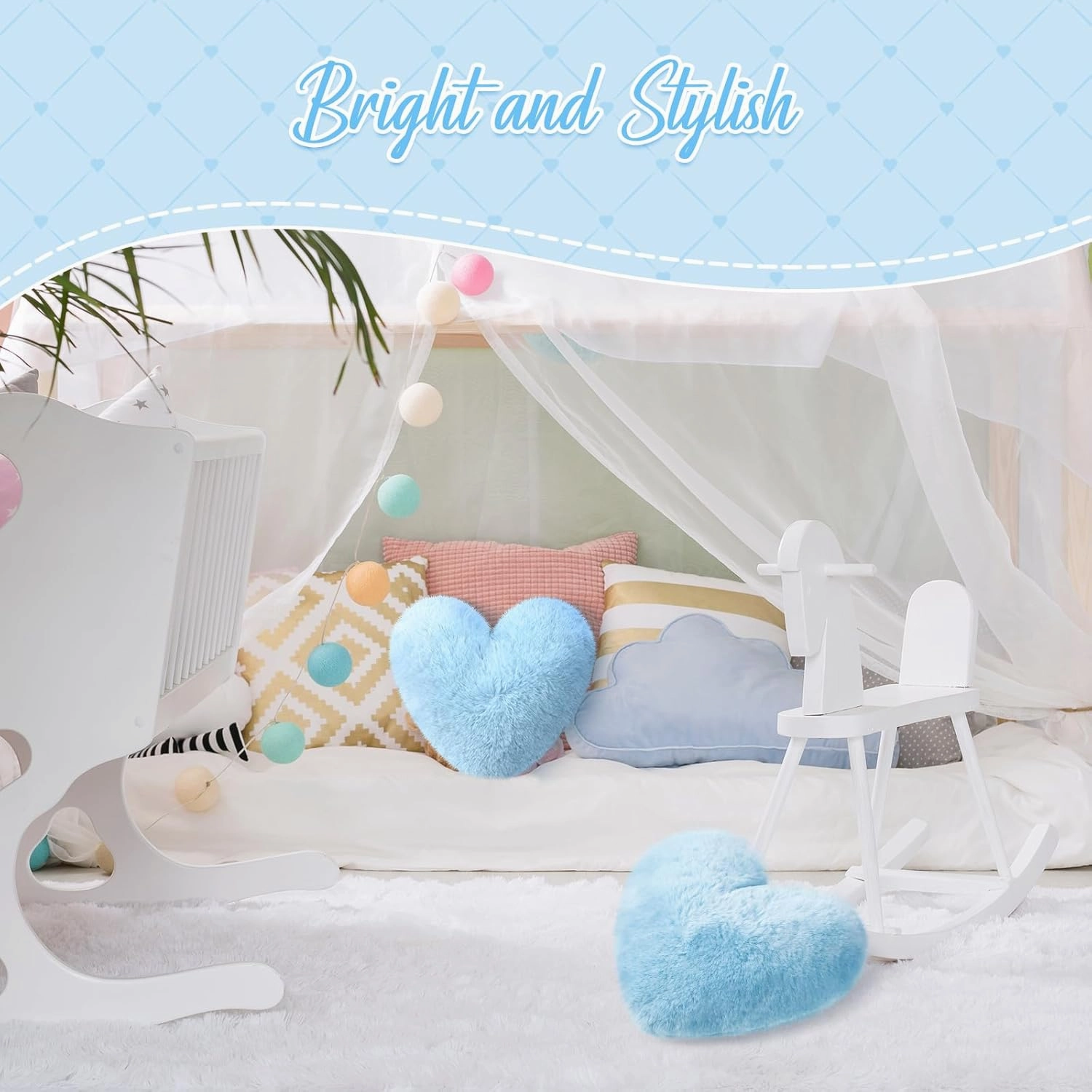 Marsui 2 Pcs Fluffy Heart Shaped Pillow Plush Cute Heart Shaped Throw Cushion Stuffed Decorative Gift Throw Pillow for Couch Bed Sofa Decoration Women(Baby Blue,11.81 x 11.02 Inch)