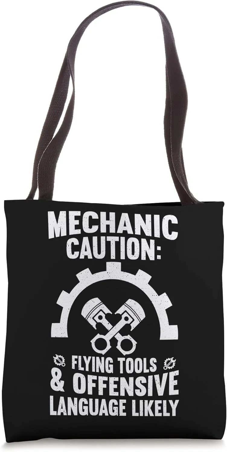 Mechanic Caution Racecar Turbo Wheel Auto Engine Garage Tote Bag