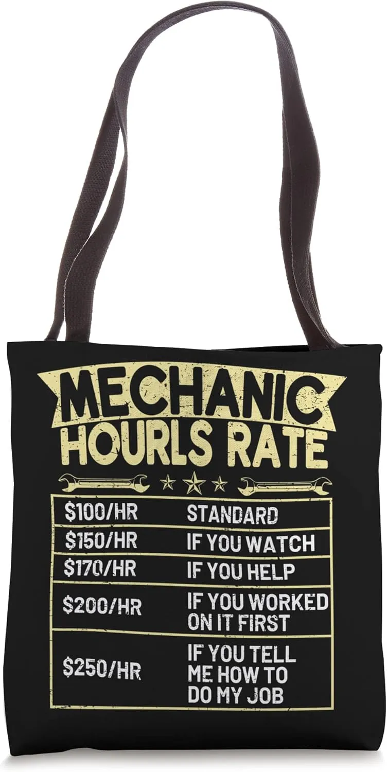 Mechanic Hourly Rate Racecar Turbo Wheel Auto Engine Garage Tote Bag