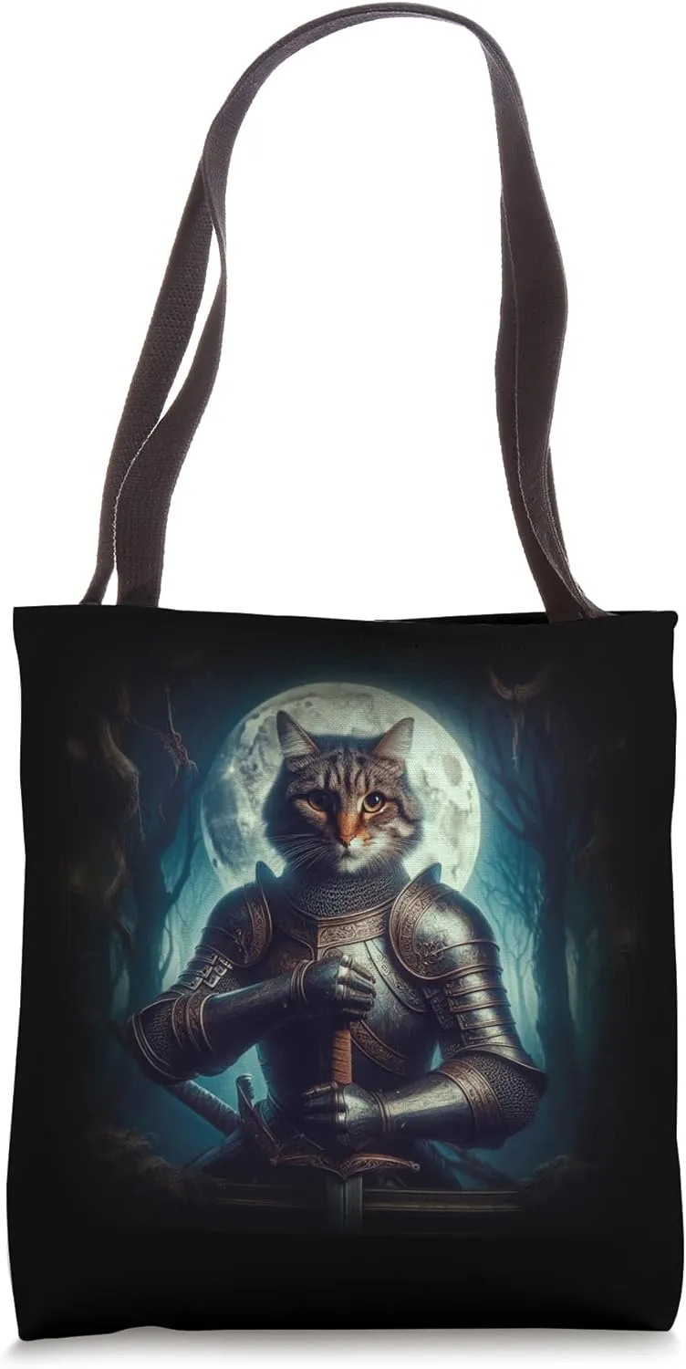 Medieval Fantasy Royal Cat Veteran Knight Warrior Graphic Tote Bag