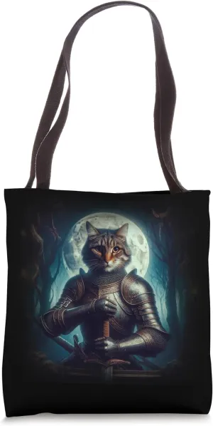 Medieval Fantasy Royal Cat Veteran Knight Warrior Graphic Tote Bag