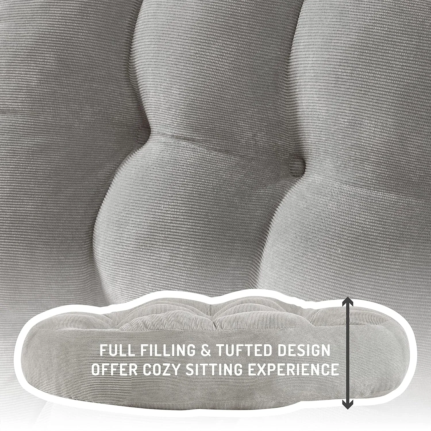 Meditation Floor Pillow Set of 2, Round Large Pillows Seating for Adults, Tufted Corduroy Cushion for Tatami Living Room, Grey, 22 Inch