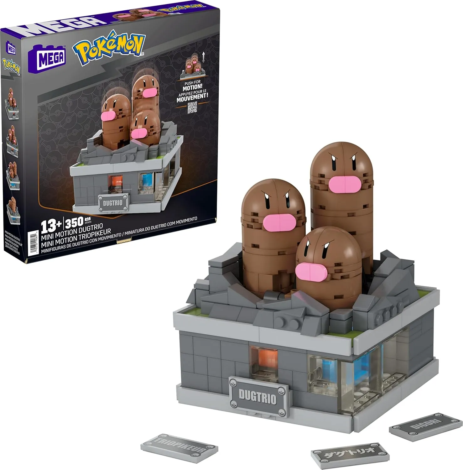 MEGA Pokémon Building Toys Set Mini Motion Dugtrio with 350 Pieces, Pop Up Motion, 5 Inches Tall, for Adult Collectors